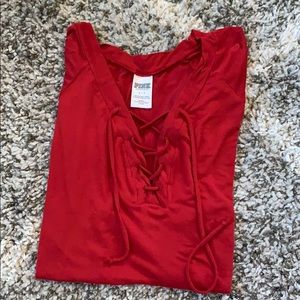 PINK lace up super soft tee